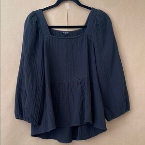 Madewell Black Flowy Long Sleeve Peasant Blouse